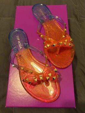 TOP Moda Orange, Pink, Blue Jelly Studded Bow Sandals